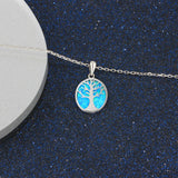 Opal Tree of Life Necklace 925 Sterling Silver Created Opal Pendant for Women