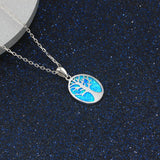 Opal Tree of Life Necklace 925 Sterling Silver Created Opal Pendant for Women