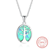 Opal Tree of Life Necklace 925 Sterling Silver Created Opal Pendant for Women