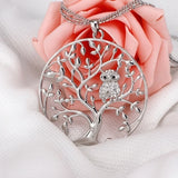 Tree of Life Owl Round Pendant Necklace Crystal Inlaid Accessory
