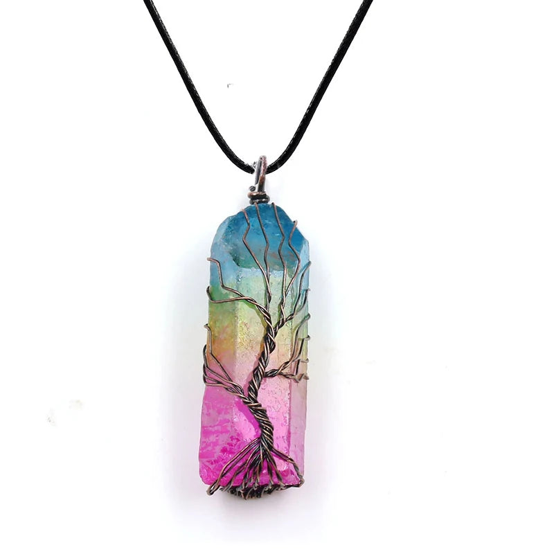 Tree of Life Pendant 7 Chakra Natural Stone Necklace