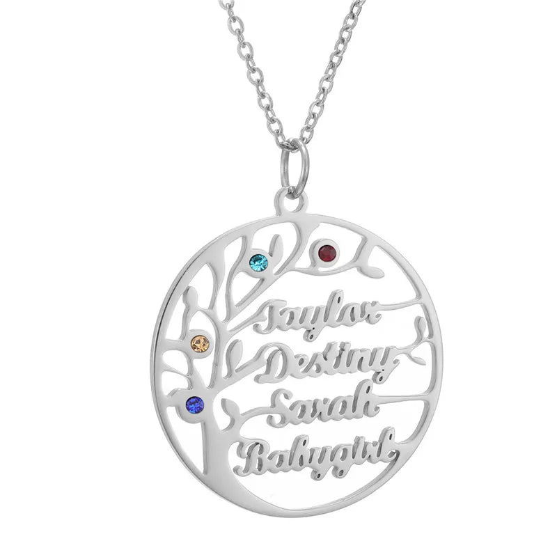 Tree of Life Pendant Necklace with Birthstone Crystal