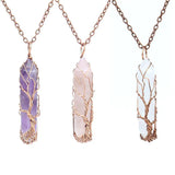 Tree of Life Quartz Crystal Pendant Wire Wrapped Gemstone Necklace
