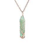 Tree of Life Quartz Crystal Pendant Wire Wrapped Gemstone Necklace