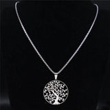 Tree of Life Stainless Steel Necklace Women Silver Chain Jewelry