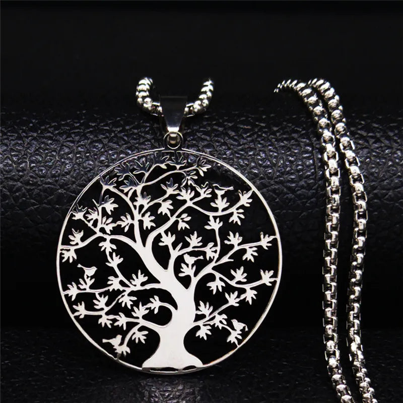 Tree of Life Stainless Steel Necklace Women Silver Chain Jewelry