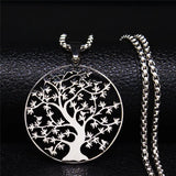 Tree of Life Stainless Steel Necklace Women Silver Chain Jewelry
