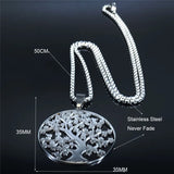 Tree of Life Stainless Steel Necklace Women Silver Chain Jewelry