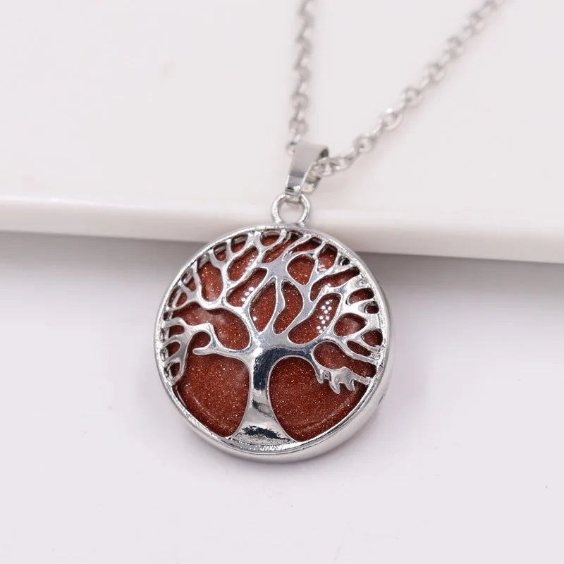 Family Tree Necklace Tree of Life Stone Pendant Chakra Mixed Natural Stone Jewel