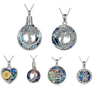 Tree of Life Urn Necklaces for Ashes Sterling Silver Crystal Cremation Jewelry