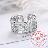 Tree of Life Wide Finger Ring 925 Sterling Silver Size Adjustable Band Bague