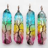Tree of Life Clear Quartz Wire Wrapped Healing Crystal Pendant Gift