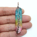 Tree of Life Clear Quartz Wire Wrapped Healing Crystal Pendant Gift