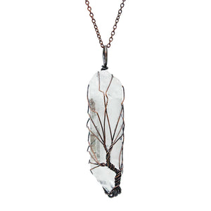 Tree of Life Clear Quartz Healing Crystal Pendant Necklace