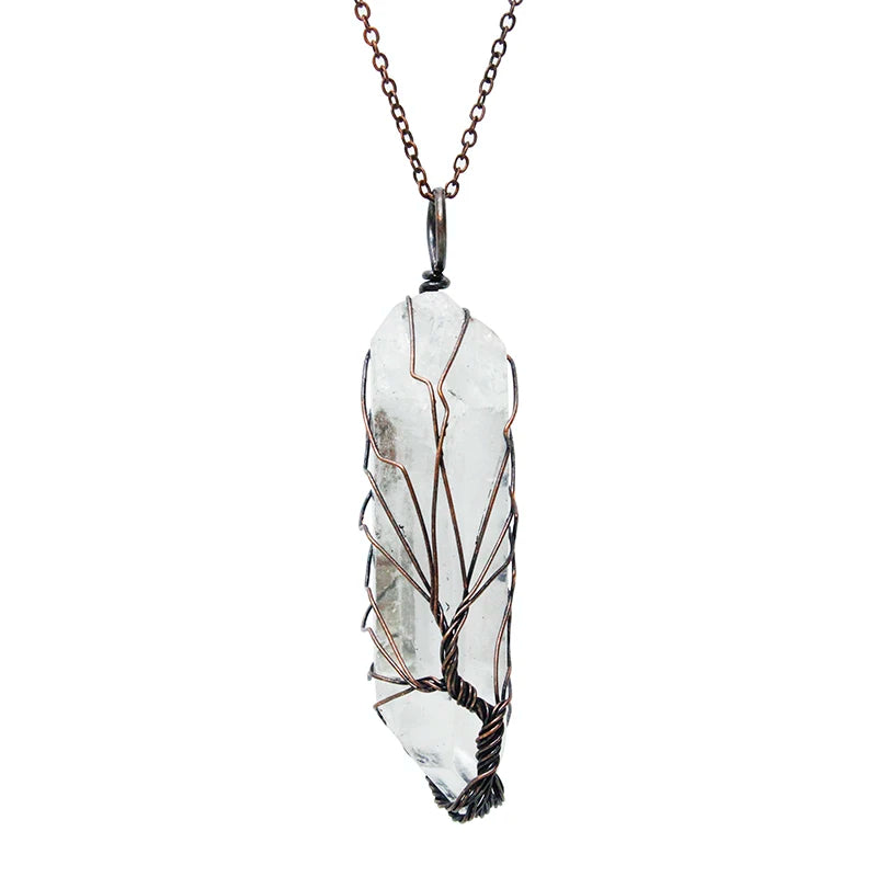 Tree of Life Clear Quartz Healing Crystal Pendant Necklace