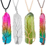 Tree of Life Clear Quartz Healing Crystal Pendant Necklace