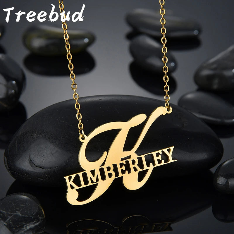 Treebud Capital Name Necklace Personalized Nameplate Pendant