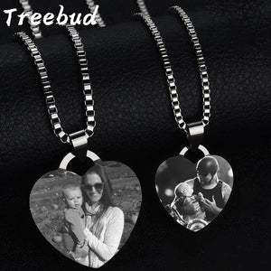 Treebud Photo Heart Pendant Necklace Stainless Steel Engraved