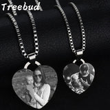 Treebud Photo Heart Pendant Necklace Stainless Steel Engraved