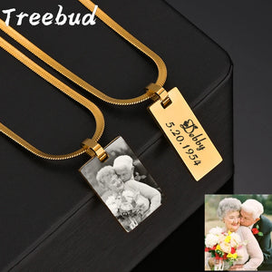Treebud Photo Necklace Stainless Steel Custom Engraved Rectangle Pendant