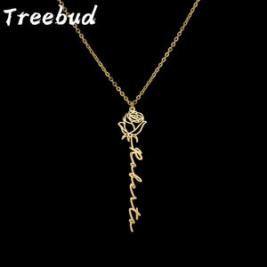 Personalized Stainless Steel Rose Name Necklace