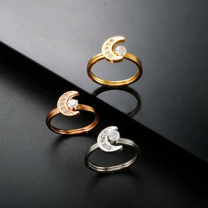 Star Moon Ring Set For Women Girl Lover Couple Crystal Jewelry