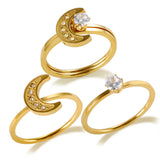 Star Moon Ring Set For Women Girl Lover Couple Crystal Jewelry
