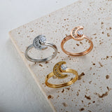 Star Moon Ring Set For Women Girl Lover Couple Crystal Jewelry