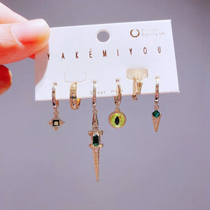 6pcs Mix Green Crocodile Hoop Earrings Set for Women