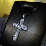 Cross Necklace Women Silver Zircon Pendant Rope Simulated Diamond Jewelry