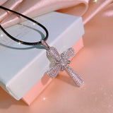 Cross Necklace Women Silver Zircon Pendant Rope Simulated Diamond Jewelry