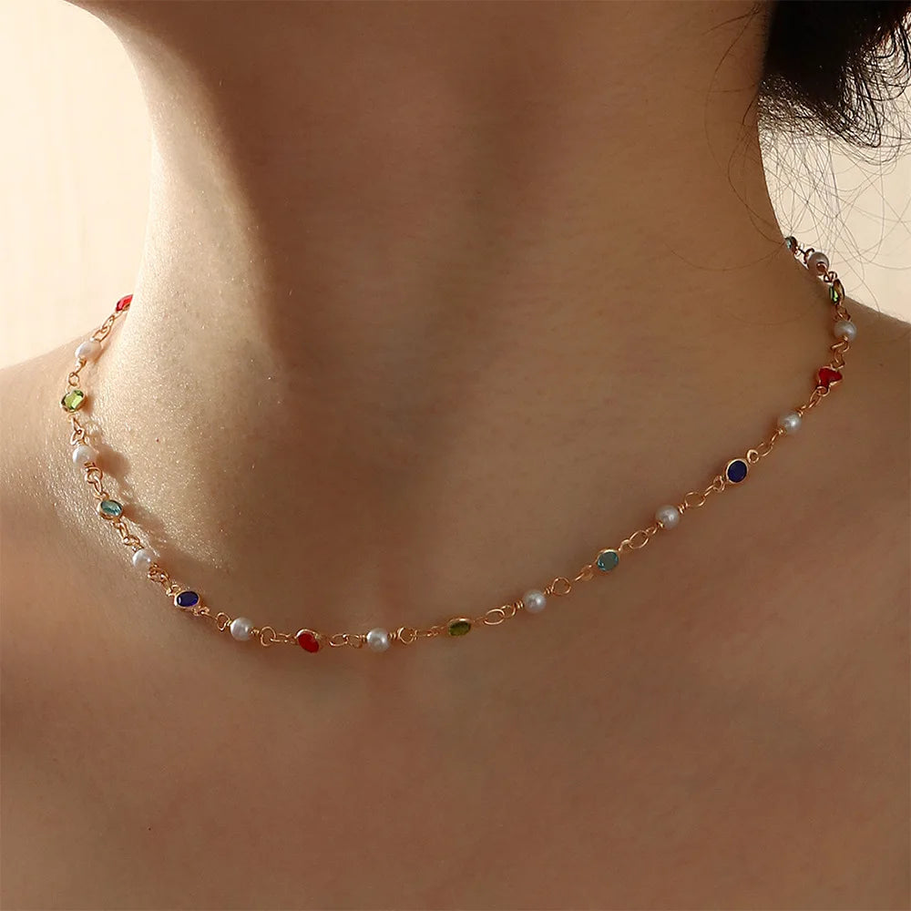 Colorful Butterfly Crystal Short Chain Boho Necklace
