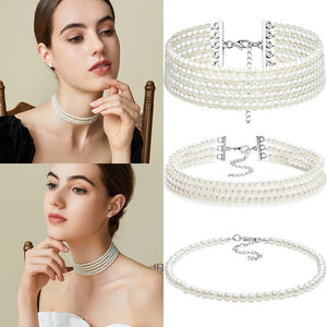 Multilayer Pearl Chain Choker Necklace for Women