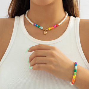 Polymer Clay Pearl Chain Necklace for Women Wedding Bride Boho Shell Pendant