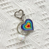 Rainbow Heart Keychain Diamonds Crossed Ice Penetration Love Female Car Keyrings