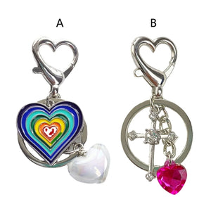 Rainbow Heart Keychain Diamonds Crossed Ice Penetration Love Female Car Keyrings