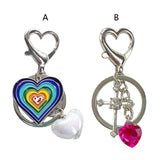 Rainbow Heart Keychain Diamonds Crossed Ice Penetration Love Female Car Keyrings