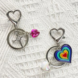 Rainbow Heart Keychain Diamonds Crossed Ice Penetration Love Female Car Keyrings