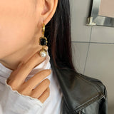 Silver Crystal Pendant Pearl Earrings Jewelry Women Punk Boho Goth
