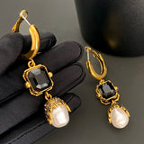 Silver Crystal Pendant Pearl Earrings Jewelry Women Punk Boho Goth