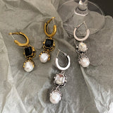 Silver Crystal Pendant Pearl Earrings Jewelry Women Punk Boho Goth