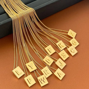 Famous Small Square Initials Pendant Clavicle Chain Necklace Woman