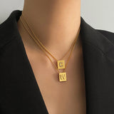 Famous Small Square Initials Pendant Clavicle Chain Necklace Woman
