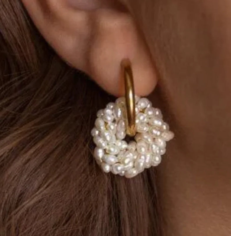 Elegant Pearls Hoop Dangle Earrings for Women's Party