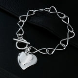 925 Sterling Silver Double Heart Charms Bracelet