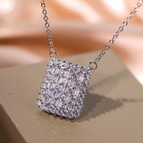 Modern Square CZ 925 Silver Necklace Bling Wedding Jewelry