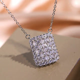 Modern Square CZ 925 Silver Necklace Bling Wedding Jewelry