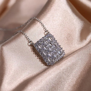 Modern Square CZ 925 Silver Necklace Bling Wedding Jewelry
