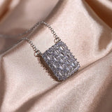Modern Square CZ 925 Silver Necklace Bling Wedding Jewelry