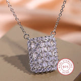 Modern Square CZ 925 Silver Necklace Bling Wedding Jewelry